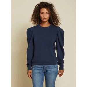 Goldie Lewinter Sweatshirt Women XS Navy Blue Cotton Puff Sleeve Top Peru Preppy